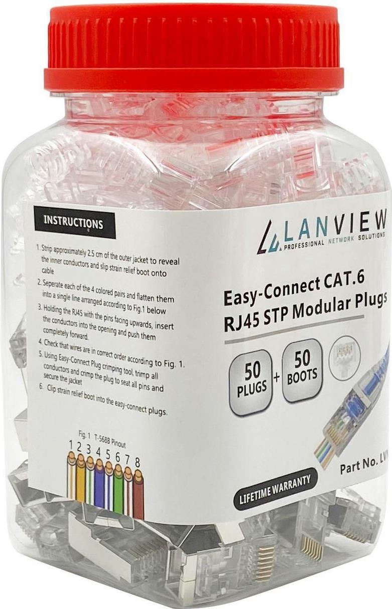 Lanview AWG23-24 stranded/solid. Stecker: RJ45, Produktfarbe: Transparent, Steckerverbindergeschlecht: Männlich. Menge pro Packung: 50 Stück(e). Verpackungsart: Kunststoff-Glas (LVN125310) von Lanview