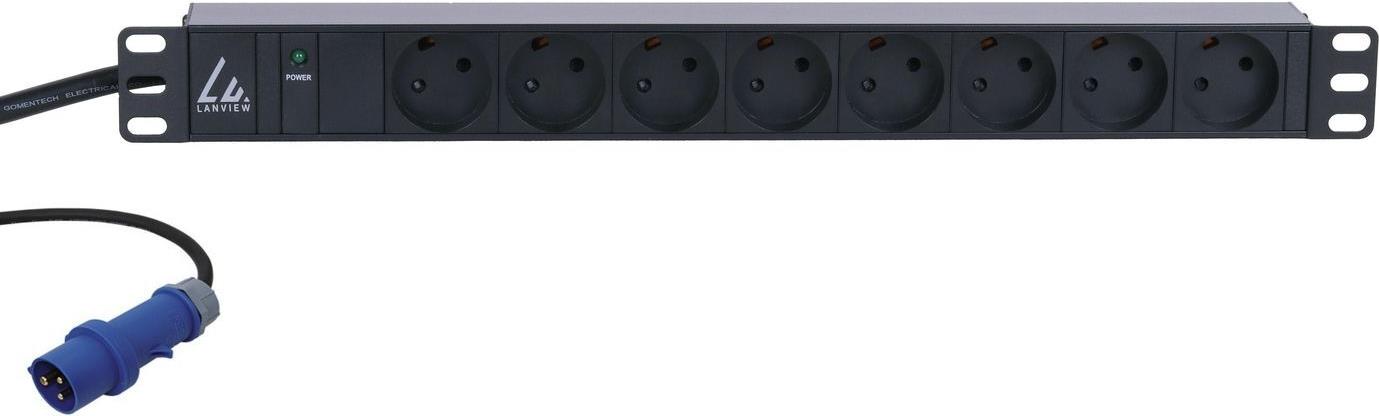 Lanview LVR261871D. PDU-Typen: Standard, Rack-Kapazität: 1U, Typ: Einphasig. Anzahl der AC-Ausgänge: 8 AC-Ausgänge, AC-Steckertypen: Typ K, Stecker: IEC 60309. LED-Anzeigen: Leistung, Kabellänge: 3 m. Nominale Eingang Spannung: 230 V, Stromstärke (maximal): 16 A, Nominale Ausgang Spannung: 230 V. Breite: 482 mm, Tiefe: 44,4 mm, Höhe: 44,4 mm (LVR261871D) Lanview LVR261871D. PDU-Typen: Standard, Rack-Kapazität: 1U, Typ: Einphasig. Anzahl der AC-Ausgänge: 8 AC-Ausgänge, AC-Steckertypen: Typ K, Stecker: IEC 60309. LED-Anzeigen: Leistung, Kabellänge: 3 m. Nominale Eingang Spannung: 230 V, Stromstärke (maximal): 16 A, Nominale Ausgang Spannung: 230 V. Breite: 482 mm, Tiefe: 44,4 mm, Höhe: 44,4 mm (LVR261871D) von Lanview