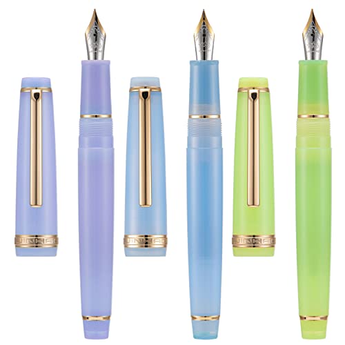 3 Jinhao 82 Füllfederhalter, transparentes lila, blaues und grünes Acryl, mittlere Spitze, Goldverzierung, mit Konverter-Set von Lanxivi