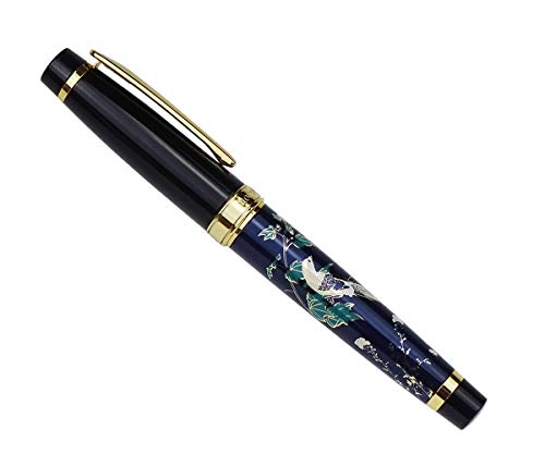 Hongdian 1837 Serie Fude Stift mit gebogener Spitze, feine bis breite Größe, blaues Vogelmuster, Tintenstift mit Geschenk-Box von Lanxivi