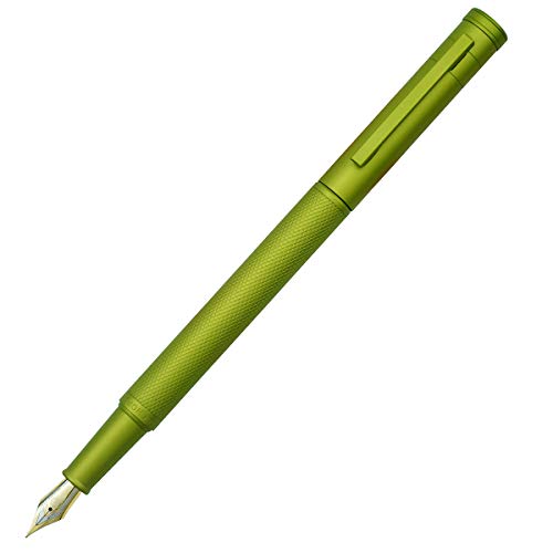 Hongdian Green Forest Serie Fude Pen mit gebogener Spitze, feine bis breite Größe, Metallziseliertes Aluminiumschaft mit Stifteetui von Lanxivi
