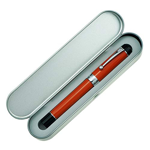 Jinhao 100 Classic Füllfederhalter, Silberrand Extra Feine Spitze, Orange Rot Zelluloid mit Konverter und Metall Stift Etui Set von Lanxivi
