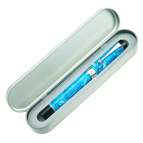Jinhao 100 Serie Fude Pen mit gebogener Spitze, feine bis breite Größe, eisblauer Kunstharzschaft mit silberfarbenem Rand und Metall-Stiftetui von Lanxivi