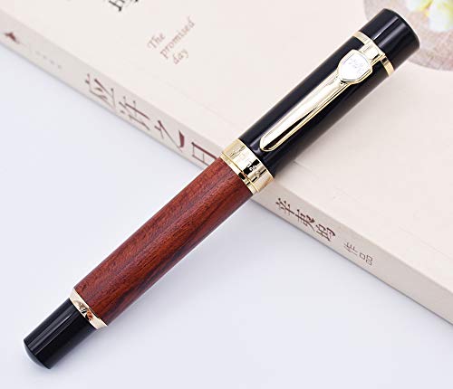 Jinhao 650 Serie Fude Pen mit gebogener Spitze, feine bis breite Größe, roter Holzschaft mit Stifttasche von Lanxivi