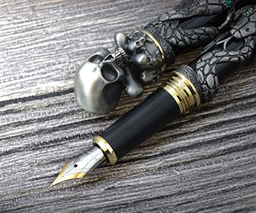 Jinhao Black Snake Füllfederhalter, feine Feder mit Totenkopfkopf, massives Metall von Lanxivi