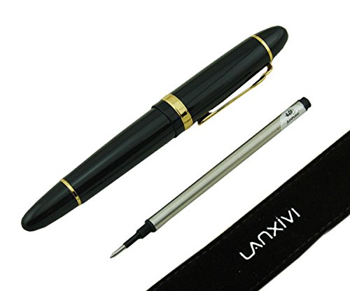 Lanxivi® Jinhao 159 Tintenroller mit goldfarbenem Rand, lebhafte schwarze Farbe, großer Stift mit Stifttasche von Lanxivi