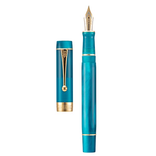 Lanxivi Jinhao Classic Füllfederhalter Pfauenblaues Zelluloid, extra feine Feder mit Konverter und Stiftetui-Set von Lanxivi