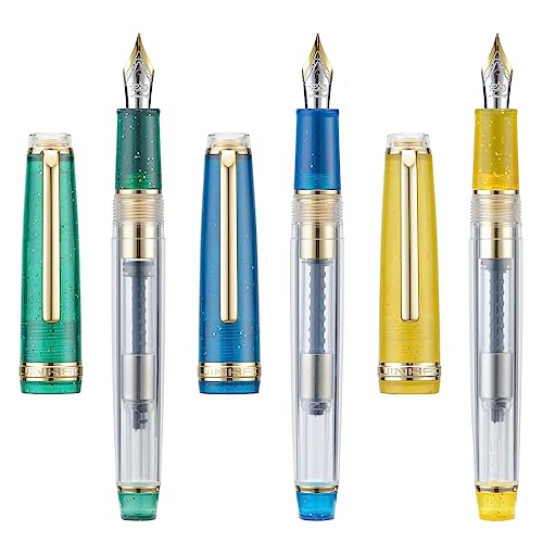 Jinhao Füllfederhalter, transparent, Sternenhimmel, Acryl, extra feine Spitze, goldfarbener Rand, mit Konverter, 3 Stück von Lanxivi
