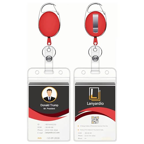 Ausweishalter mit Clip, einziehbar, robust, transparent, vertikal, Schlüsselband mit Karabiner, Abzeichenrolle mit 61 cm Zugschnur Ausweishalter mit Clip, einziehbar, robust, transparent, vertikal, Schlüsselband mit Karabiner, Abzeichenrolle mit 61 cm Zugschnur von Lanyardio
