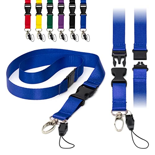 LanyardsTomorrow Blau Schlüsselband Abnehmbar 2 cm Flach mit Schnalle Ausweiskartenhalter Schlüsselband Umhängeband Sicherheitsverschluss metall-klipp und Schlaufe 10 Stück von Lanyards Tomorrow.co.uk