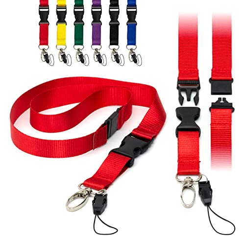 LanyardsTomorrow Rot Schlüsselband Abnehmbar 2 cm Flach mit Schnalle Ausweiskartenhalter Schlüsselband Umhängeband Sicherheitsverschluss metall-klipp und Schlaufe 50 Stück von Lanyards Tomorrow.co.uk