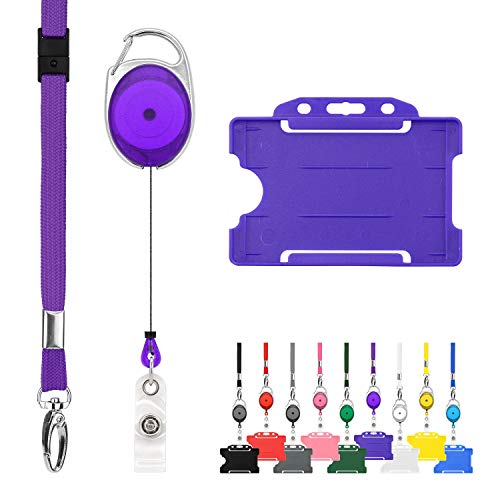 Trio Lila Violett Ausweishülle Namenschilder mit Schlüsselbänder Kartenhalter aus Plastik Ausweishalter Schlüsselanhänger Set Schlüsselring Retractable Reel mit Yoyo Clip ID Card Holder Abzeichen 1pc von Lanyards Tomorrow.co.uk