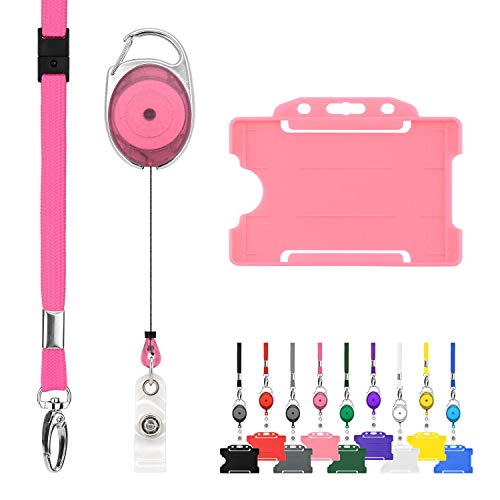 Trio Rose Ausweishülle Namenschilder mit Schlüsselbänder Badge Kartenhalter aus Plastik Ausweishalter Schlüsselanhänger Set Schlüsselring Retractable Reel mit Yoyo Clip ID Card Holder Abzeichen 1pc von Lanyards Tomorrow.co.uk