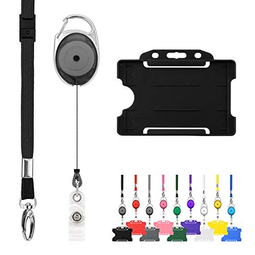 Trio Schwarz Ausweishülle Namenschilder mit Schlüsselbänder Kartenhalter aus Plastik Ausweishalter Schlüsselanhänger Set Schlüsselring Retractable Reel mit Yoyo Clip ID Card Holder Abzeichen 1pc von Lanyards Tomorrow.co.uk