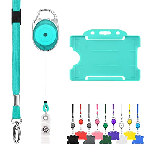 Trio Türkis Ausweishülle Namenschilder mit Schlüsselbänder Badge Kartenhalter aus Plastik Ausweishalter Schlüsselanhänger Set Schlüsselring Retractable Reel mit Yoyo Clip ID Card Holder Abzeichen 1pc von Lanyards Tomorrow.co.uk