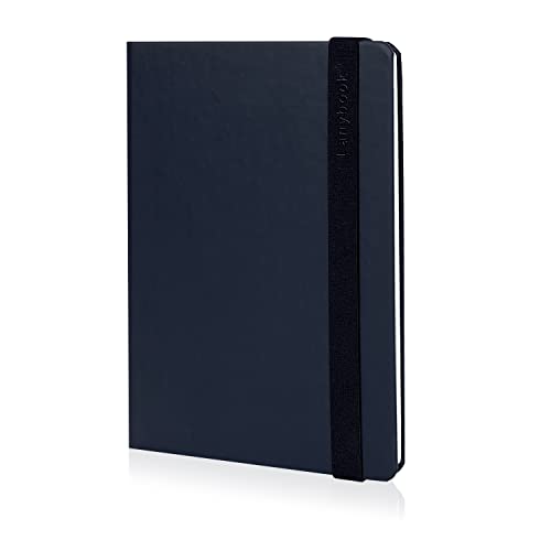 Lanybook | A5 Notizbuch Leder | in blau | Kariertes Notizbuch aus Apfelleder | mit praktischem Verschlussband | 192 Seiten von Lanybook