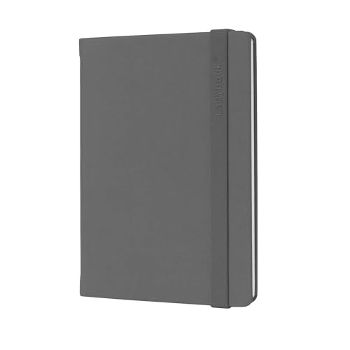 Lanybook | A5 Notizbuch Leder | in grau | Kariertes Notizbuch aus Apfelleder | mit praktischem Verschlussband | 192 Seiten von Lanybook