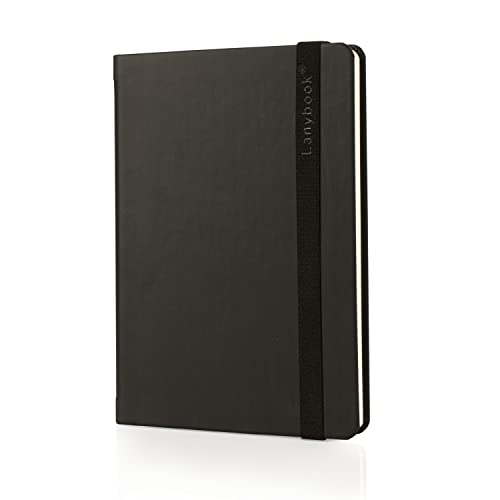 Lanybook | A5 Notizbuch Leder | in schwarz | Kariertes Notizbuch aus Apfelleder | mit praktischem Verschlussband | 192 Seiten von Lanybook