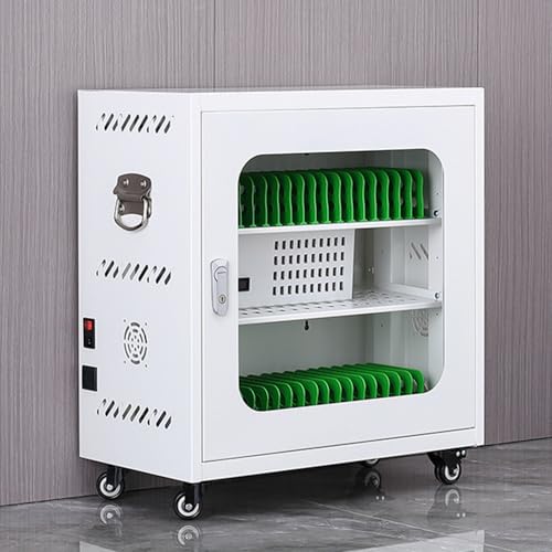 Laohucai Handy-Ladestationen mit Rollen, Metall-Schränke für Handys, Tablet-Ladestation und Schlüsselschloss, weiß, für Schulbüros(40Slots) von Laohucai