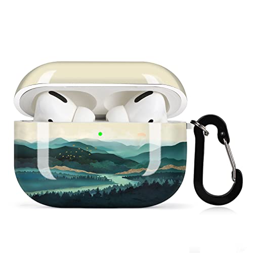 Lapac AirPod Pro Hülle Green Mountain AirPods Pro Case Cover Zubehör Schutzhülle AirPods Pro Case Green Forest Cover mit Schlüsselanhänger Durable Anti Lost Case für Wireless AirPods Pro Ladehülle von Lapac