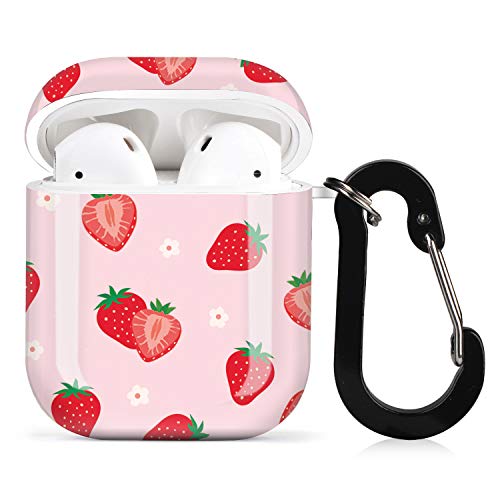 Lapac AirPods-Hülle, Erdbeer-Design, süßes Cartoon-Design, in Rosa, Zubehör, Schutzhülle, harte Schutzhülle mit Schlüsselanhänger für Mädchen und Frauen, Sommer, rosa Früchte von Lapac