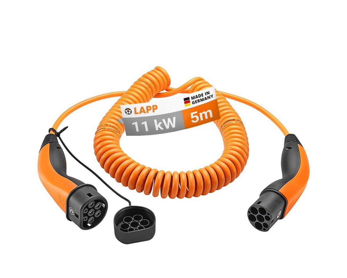 Lapp Mobility Spiral Typ 2 Ladekabel 11 kW Mode 3 Orange Autoladekabel, Typ 2 Stecker, Typ 2 Kupplung, 20 A, 3-phasig, IP55 Schutz von Lapp Mobility