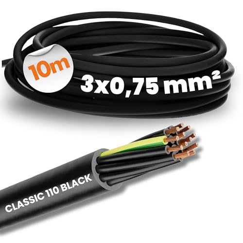 10 Meter Lapp 1120233 Ölflex Classic 110 Black 0,6/1kV PVC Steuerleitung 3x0,75 mm² mit Schutzleiter I Außenbereich I flammwidrig I Kabel 3 adrig I Anschlussleitung 3G0,75 von Lapp