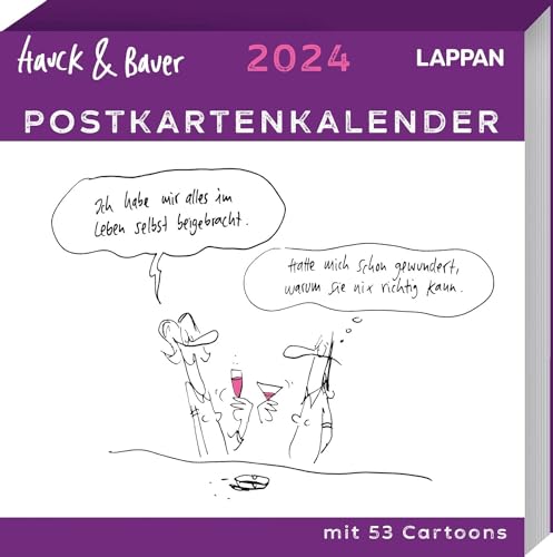 LAPPAN Hauck & Bauer - Postkartenkalender 2024 - -Verlag - Tischkalender - Wochenkalender mit intelligentem Humor - 15,5 cm x 15,5 cm von Lappan