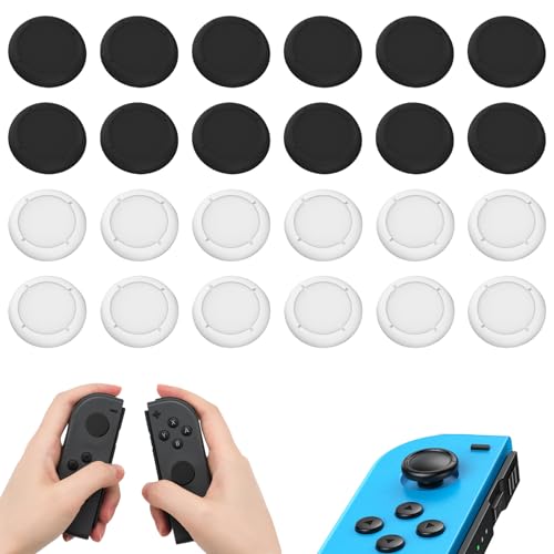 24 Stück Switch Joystick Kappen, Switch Joystick Kappen,Silikon Joystick Kappen,Geeignet für Switch/Lite Silikon-Joystick-Schutzzubehör, (Schwarz, weiß) von Laralily