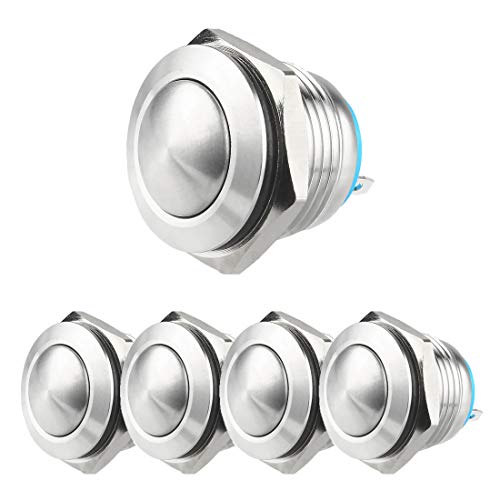 Larcele 16mm Drücken Taster Druckknöpfe DIY Wasserdicht Momentan Push Button 1NO Edelstahlschale,5 Stücke JSANKG-01 (J Pin Terminal, Kugelkopf) MEHRWEG von Larcele
