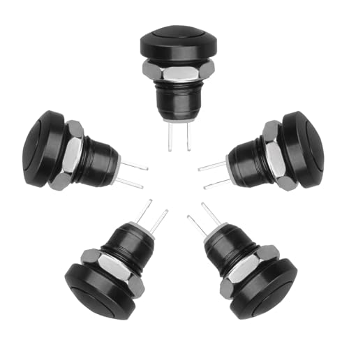 Larcele 8mm Mini Metal Drücken Taster Druckknöpfe Wasserdicht Momentan Push Button,5 Stücke JSANKG-16(Schwarz) MEHRWEG von Larcele