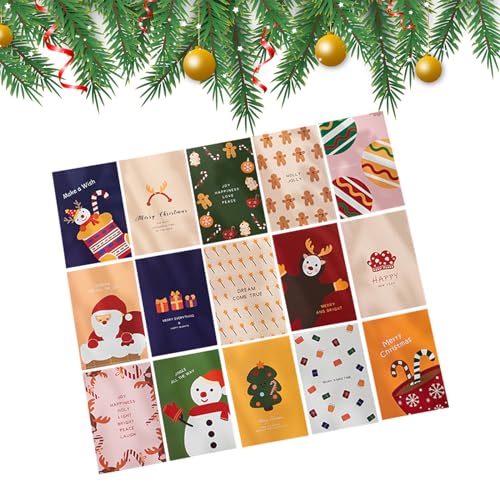 Larfraecy 30Stück Weihnachten Postkarten mit 48 Aufklebern,Weihnachtspostkarten mit Weihnachtsbaum,Weihnachtsmann,Weihnachtskarten,Kreative Postkarte für den Ausdruck von Weihnachtsgrüßen von Larfraecy