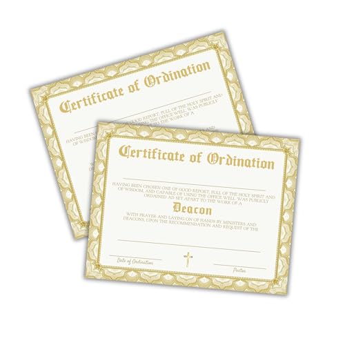 Deacon Ordination Certificate of Ordination 6 Stück Leinenpapier 21,6 x 27,9 cm Kirchenmitgliedschaftspreis Gold Klerus Anerkennung Lizenz Ministerium Führung Deacon Ordination Certificate of Ordination 6 Stück Leinenpapier 21,6 x 27,9 cm Kirchenmitgliedschaftspreis Gold Klerus Anerkennung Lizenz Ministerium Führung von Lashicorn