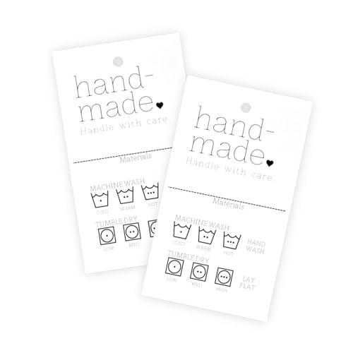 Handgefertigte Pflegehinweise (evtl. nicht in deutscher Sprache), 30 Stück, 5,1 x 7,6 cm, handgefertigte Pflegekarten, Materialpflegehinweise für hausgemachte Materialien, weißes und schwarzes Design von Lashicorn