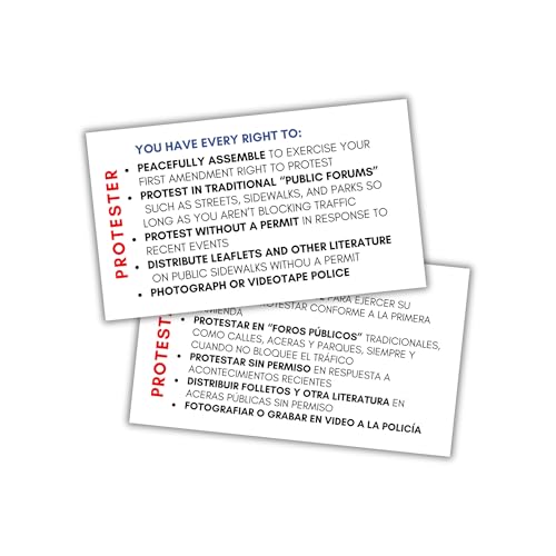 Karte "Protester Know Your Constitutional Rights", 5,1 x 8,9 cm, Sprechen mit der Polizei, Spanisch, Englisch, ICE Bulk Strafverfolgungsbehörden, 50 Stück von Lashicorn