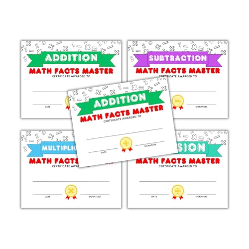 Math Facts Master Certificate of Achievement in Addition, Subtraktion, Multiplication and Division, 100 Stück, je 25 Stück, 21,6 x 27,9 cm Paper Awards Math Facts Master Certificate of Achievement in Addition, Subtraktion, Multiplication and Division, 100 Stück, je 25 Stück, 21,6 x 27,9 cm Paper Awards von Lashicorn