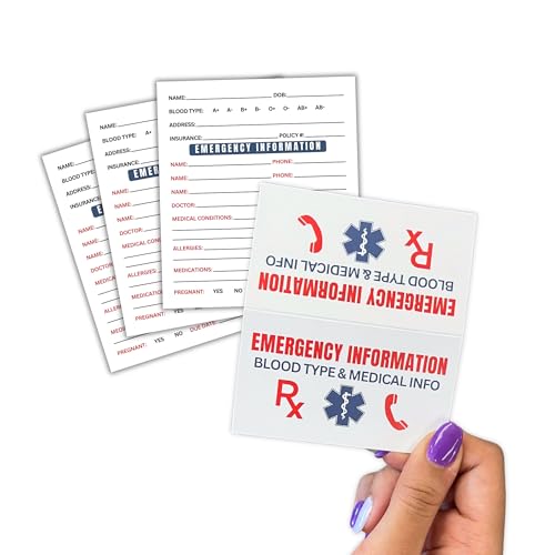 Medizinische Notfall-Ausweisinformationen im Notfall, gefaltet, 5,1 x 8,9 cm, gefaltet, anpassbar, Kontakte, Arzt, Allergien, Medikamente, schreiben in Blutgruppe, 10 Stück Medizinische Notfall-Ausweisinformationen im Notfall, gefaltet, 5,1 x 8,9 cm, gefaltet, anpassbar, Kontakte, Arzt, Allergien, Medikamente, schreiben in Blutgruppe, 10 Stück von Lashicorn