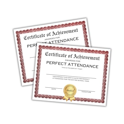 Perfect Attendance Certificate of Achievement 30 Stück 21,6 x 27,9 cm Erwachsene Modern Award Chart Studenten Schule Superlative Ende des Jahres Auszeichnungen Perfect Attendance Certificate of Achievement 30 Stück 21,6 x 27,9 cm Erwachsene Modern Award Chart Studenten Schule Superlative Ende des Jahres Auszeichnungen von Lashicorn
