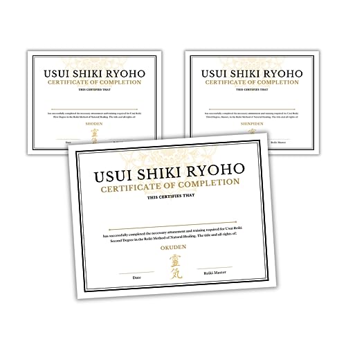 Reiki Master Certificate of Completion of Usui 1st Degree Shoden, 2nd Degree Okuden und 3rd Degree Shinpiden Reiki Master | 60 Gesamtzertifikate, 20 jede Ebene 21,6 x 27,9 cm Papier Blank Graduate Reiki Master Certificate of Completion of Usui 1st Degree Shoden, 2nd Degree Okuden und 3rd Degree Shinpiden Reiki Master | 60 Gesamtzertifikate, 20 jede Ebene 21,6 x 27,9 cm Papier Blank Graduate von Lashicorn