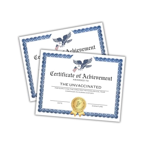 Unvaccinated Certificate of Achievement 6 Stück 21,6 x 27,9 cm auf Leinenpapier Gag Gift Award Satire Funny for Surviving Greatest Psychological Fear Campaign in History Unvaccinated Certificate of Achievement 6 Stück 21,6 x 27,9 cm auf Leinenpapier Gag Gift Award Satire Funny for Surviving Greatest Psychological Fear Campaign in History von Lashicorn