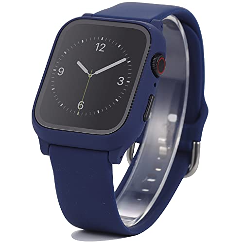 3-in-1 Armband für Apple Watch 6, 44 mm, seidiges Silikon-Armband mit Polycarbonat-Hartschale, integrierter Displayschutz aus gehärtetem Glas, für iWatch SE Serie 6, 5, 4 (44 mm, blau) von Lasllaves