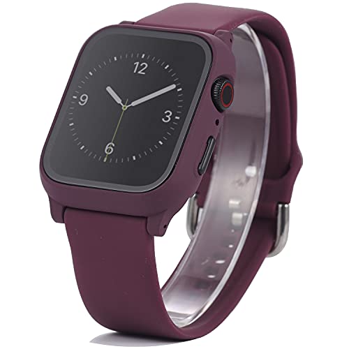 3-in-1-Uhrenarmband für Apple Watch mit 40 mm, seidiges Silikon-Armband mit harter Stoßstange, eingebautem gehärtetem Glas, Displayschutzfolie für iWatch SE Serie 6 5 4 (40 mm, rosarot) von Lasllaves