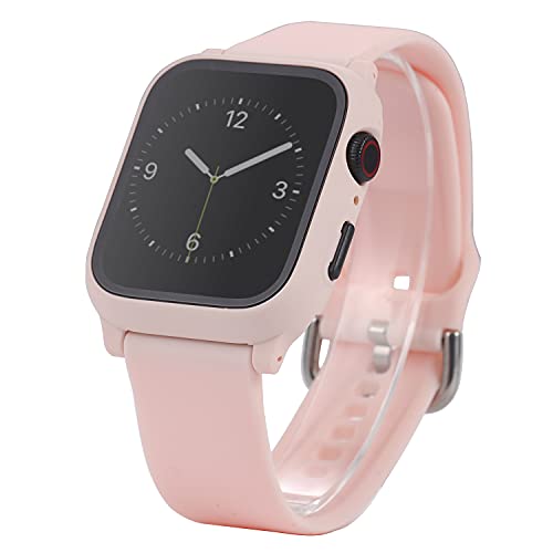 3-in-1-Uhrenarmband für Apple Watch mit 44 mm, weiche Silikon-Handgelenkbänder mit PC-Hartschale, eingebauter Displayschutz aus gehärtetem Glas für iWatch SE Serie 6, 5, 4, Rosa, 44 mm von Lasllaves