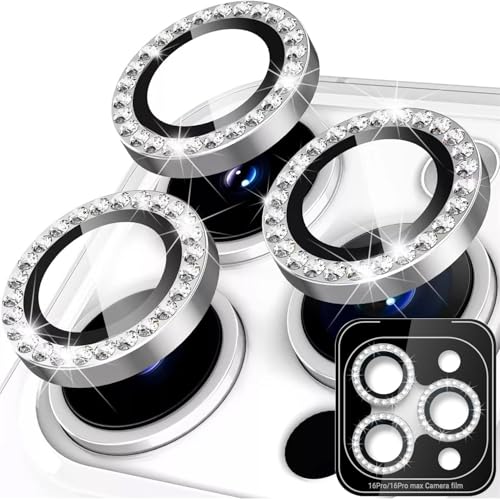 Kamera-Objektivschutz für iPhone 15 Pro Max, [1-Schritt-Installationsablage] Individuelle Metallring-Bling-Diamant-Abdeckung mit 9H-Hartglas-Kamera-Objektivschutz (Diamant-Silber, 15 Pro/15 Pro Max) von Lasllaves