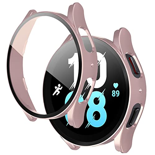 Schutzhülle für Samsung Watch 5, mit Displayschutzfolie, Hartschale, Polycarbonat, integriertes gehärtetes Glas, ultradünn, Displayschutzfolie für Samsung Galaxy Watch 5, Zubehör (40 mm, Rosé), 2 von Lasllaves
