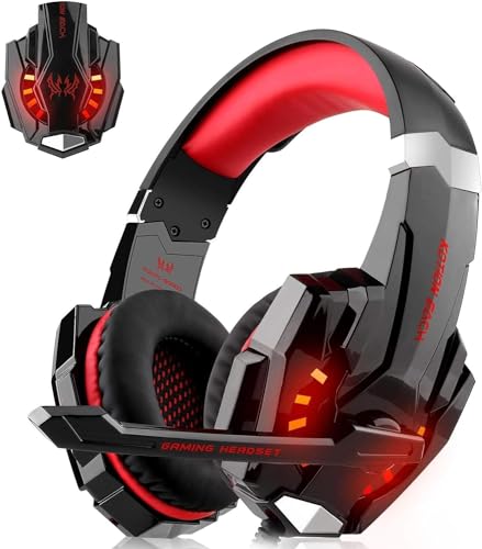 Laspi Gaming Headset mit Mikrofon, Headset Gaming with LED Licht für PS4 PS5 3D Surround Sound Noise Cancelling Kopfhörer Mit Mikrofon 3,5 mm Klinke von Laspi