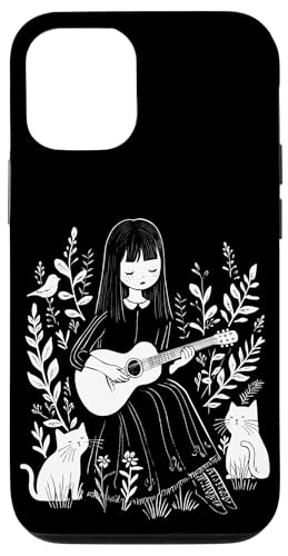 Hülle für iPhone 12/12 Pro Girl Playing Guitar With Cats And Bird Illustration von Last Gasp Graphics
