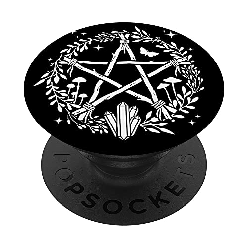 Wiccan Pentacle Wreath w/ Mushrooms Moth Crystals and Herbs PopSockets PopGrip: Ausziehbarer Sockel und Griff für Handys/Tablets mit Tauschbarem Top von Last Gasp Graphics