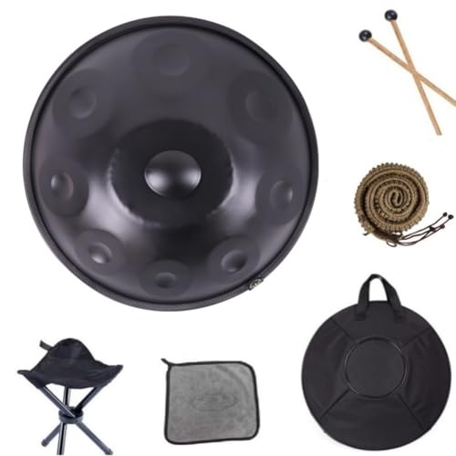 440 Hz 9-Ton-Handpan-Instrumente18-Zoll-D-Moll-Stahlzungen-Trommel mit weichem Beutel (9Tones-Schwarze Handpan-Trommel) von Latourreg
