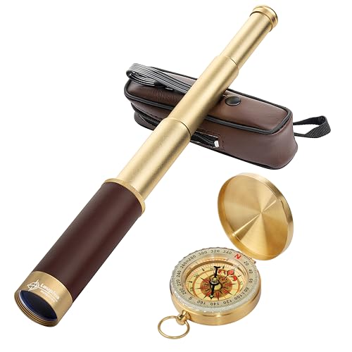 Laupha Retro Pirat Teleskop Monokular 25x30 Zoomable Vintage Kapitän Jack Spyglass BAK-4 Linse Fernrohr Kinder with Kompass Faltbar Tragbar Pocket Monokular Erwachsene für Outdoor Camping von Laupha